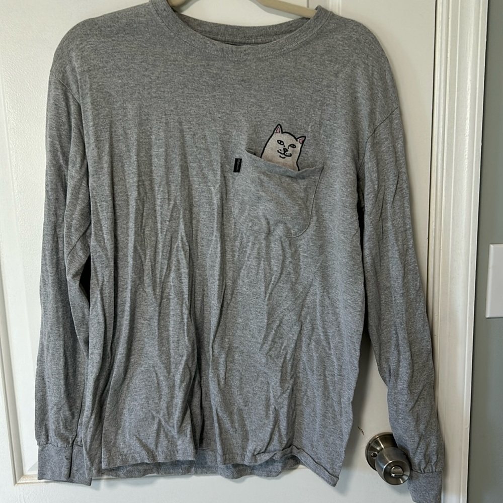 Ripndip cat middle finger pocket long sleeve shirt size M